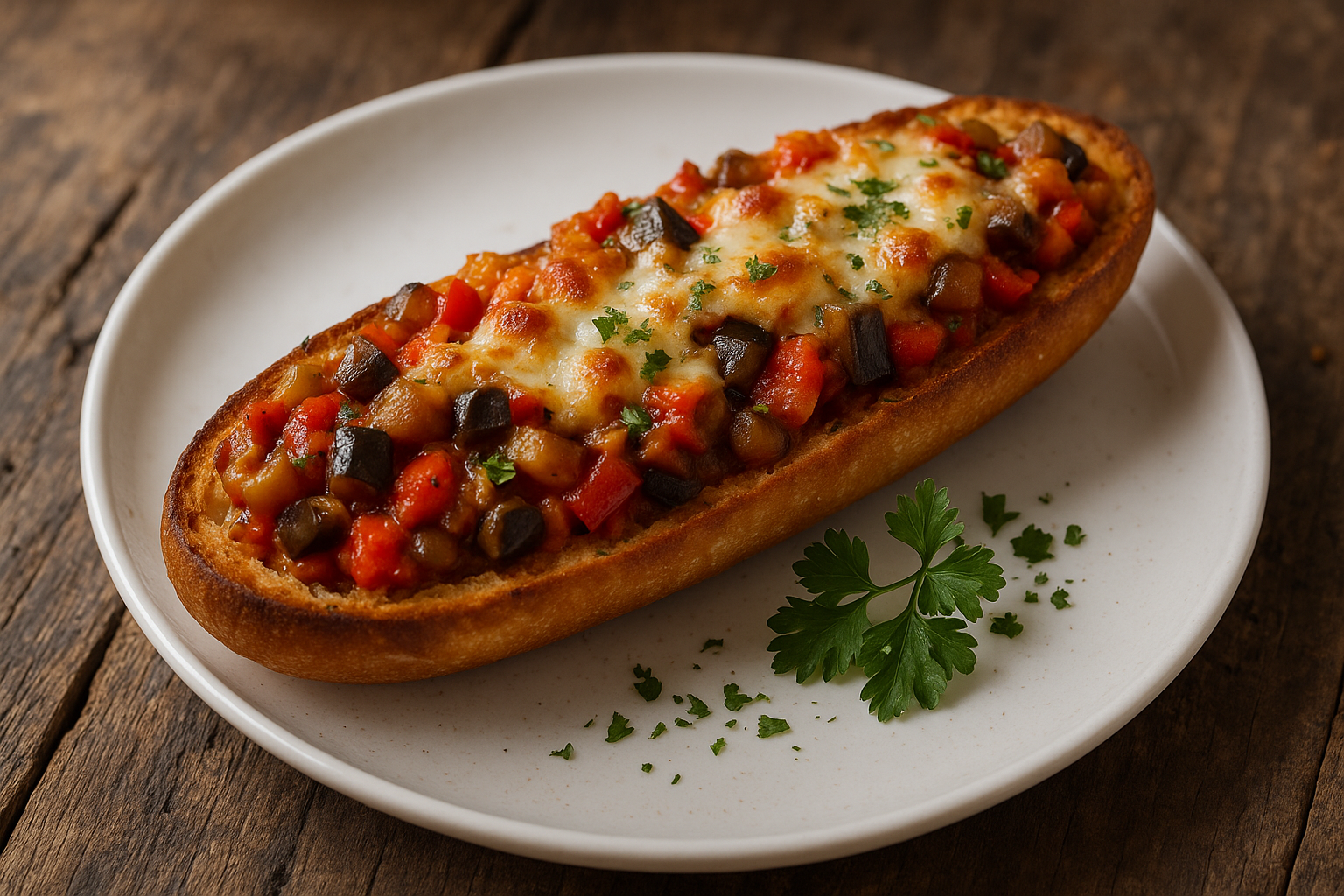 Baguette gratinée à la ratatouille