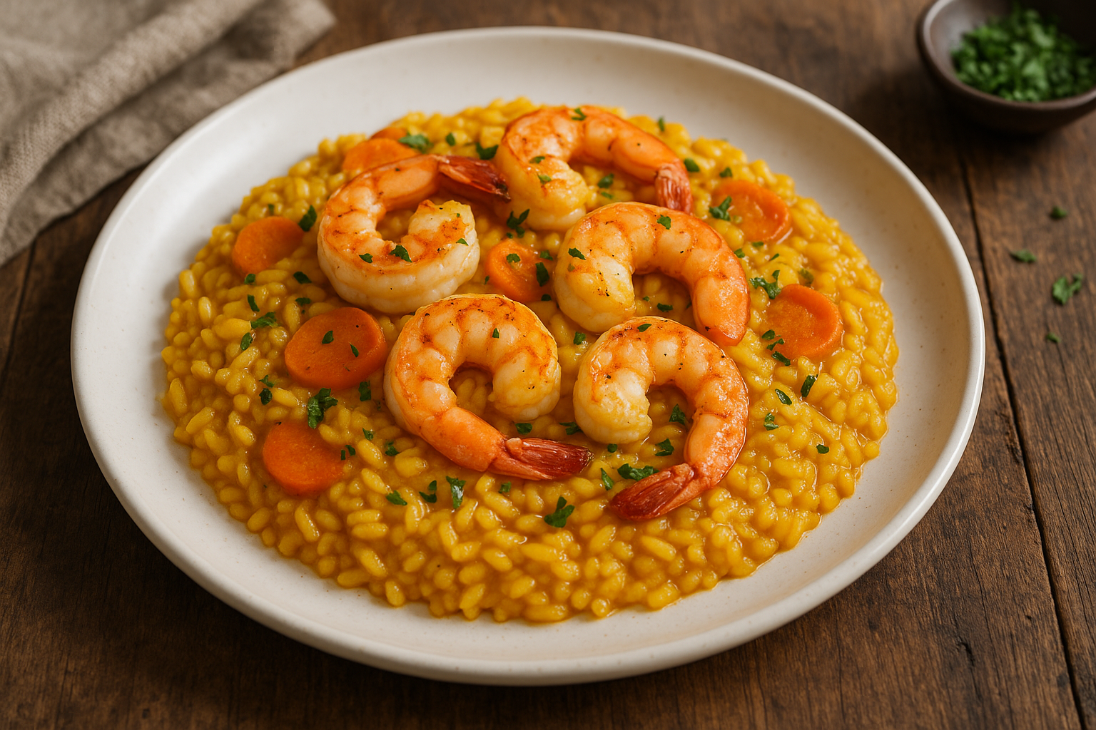 Risotto aux carottes, au safran et aux crevettes