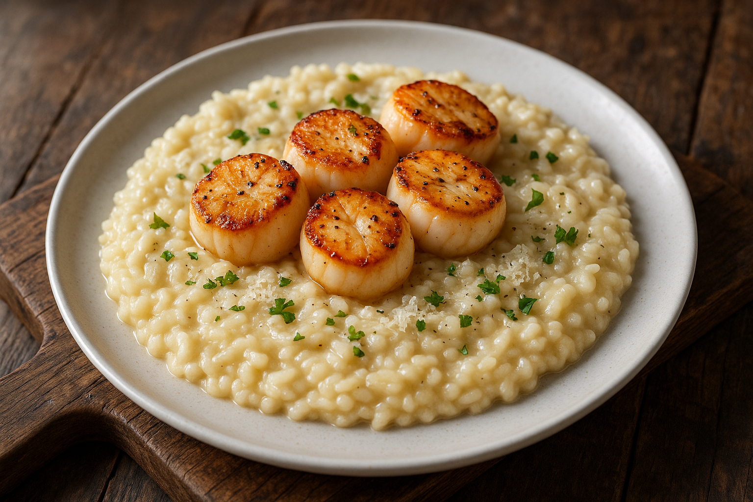 Noix de Saint-Jacques et risotto crémeux au parmesan