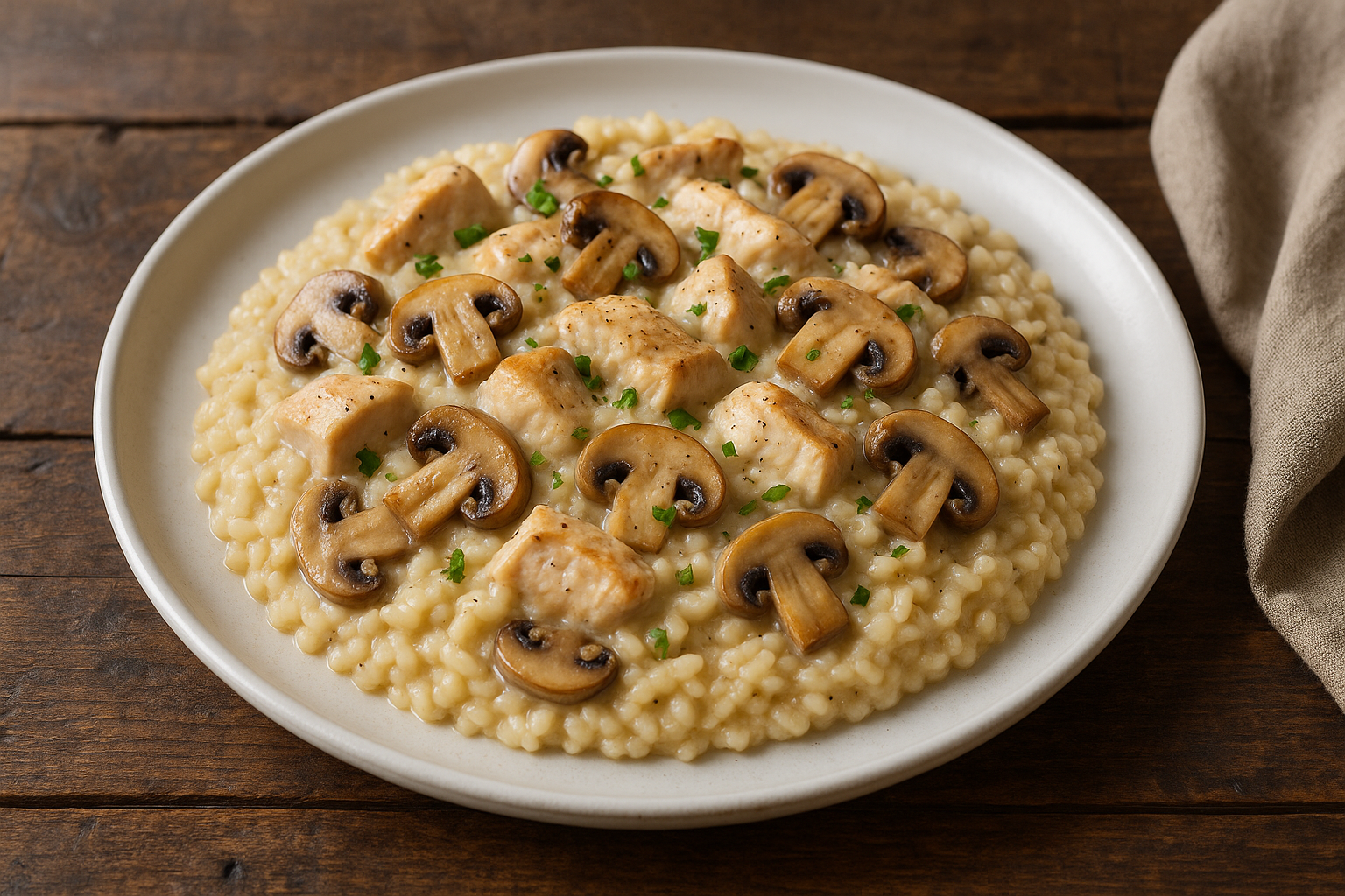 Risotto crémeux au poulet et aux champignons