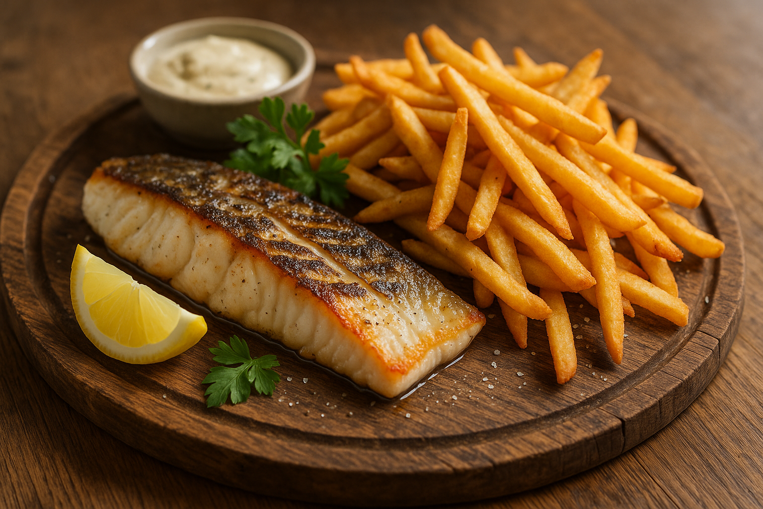 Cabillaud grillé avec frites croustillantes