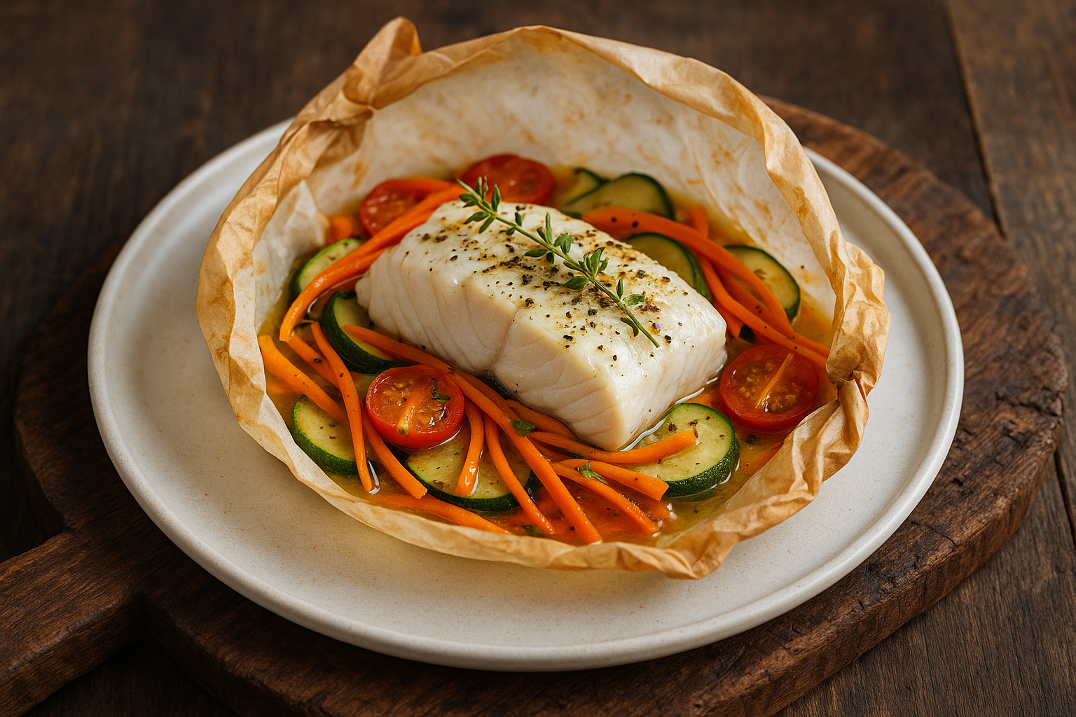 Cabillaud en papillote aux légumes