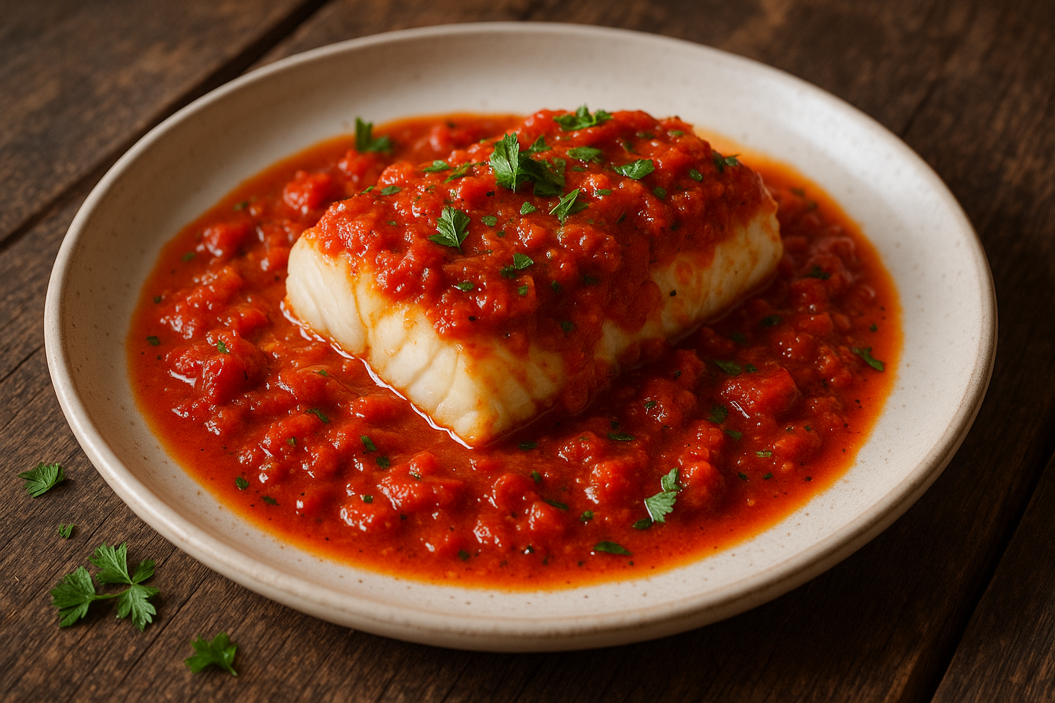 Cabillaud à la sauce tomate épicée
