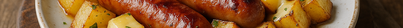 Saucisses, pommes de terre et fromage à la poêle