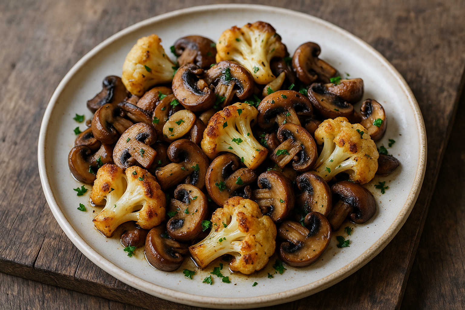 Poêlée de champignons à l'ail et chou-fleur