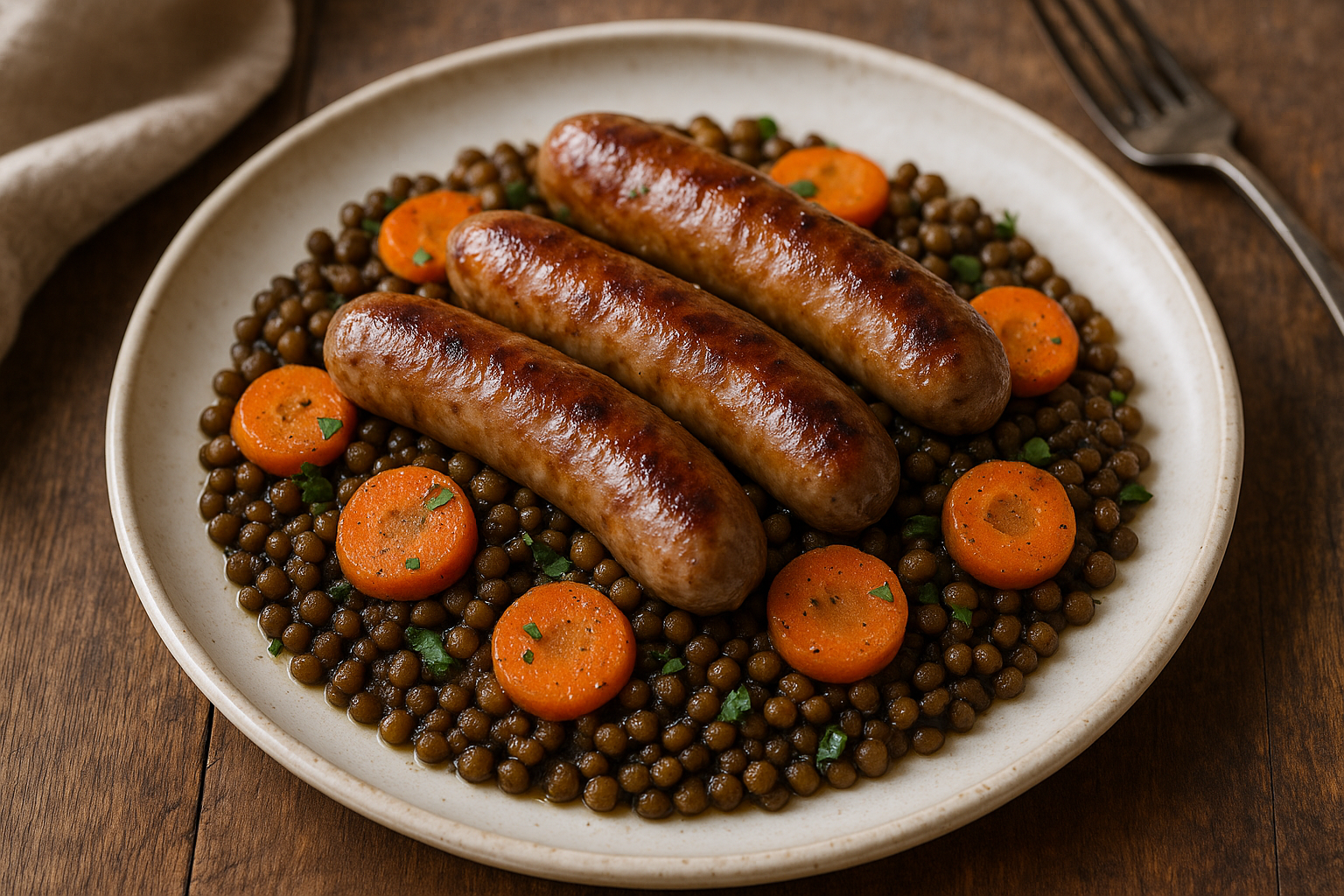 Poêlée de lentilles, carottes et saucisses (4 personnes)