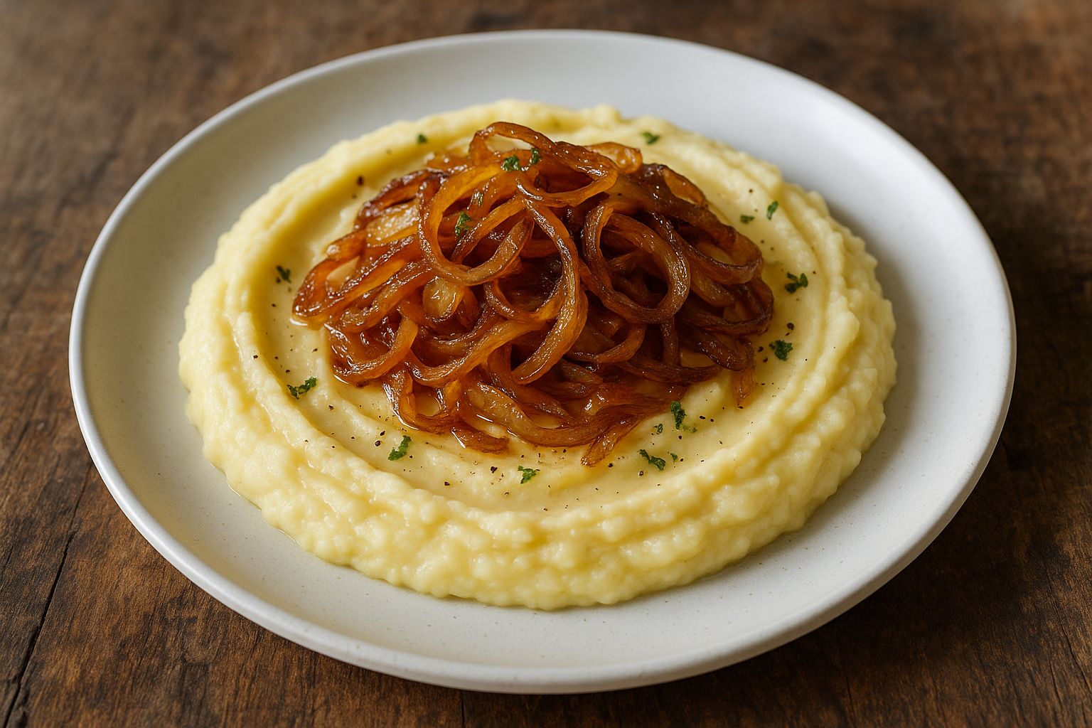 Purée de Pommes de Terre aux Oignons Caramélisés