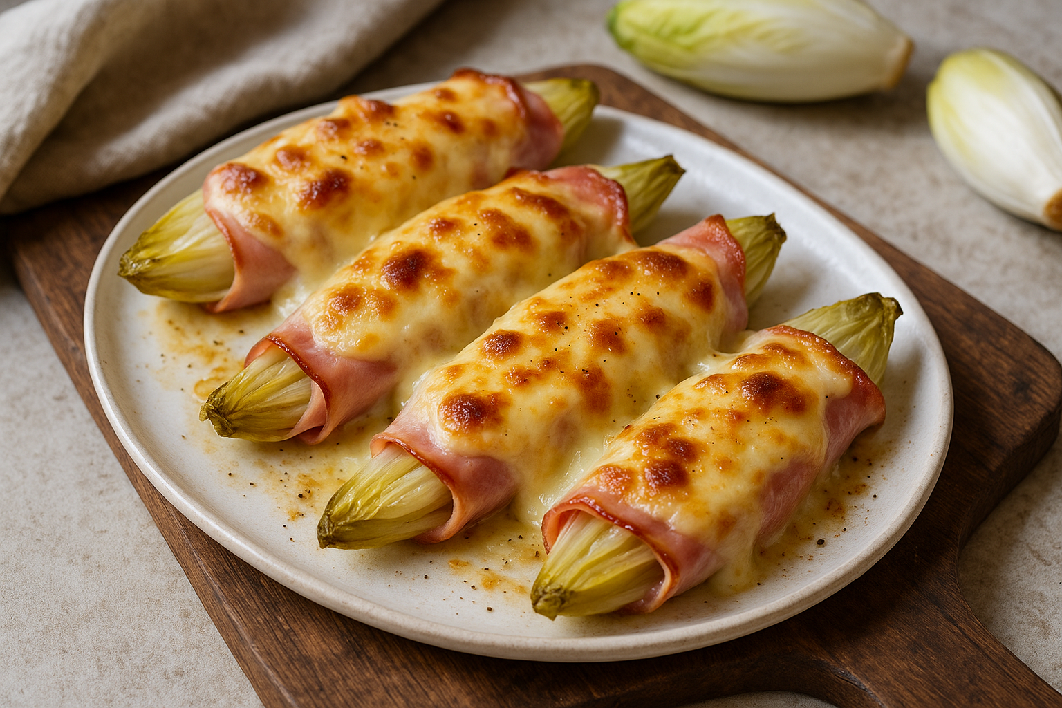 Endives farcies au jambon et au fromage