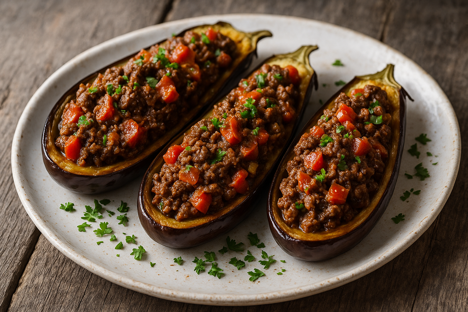 Aubergines Farcies à la Viande et aux Tomates