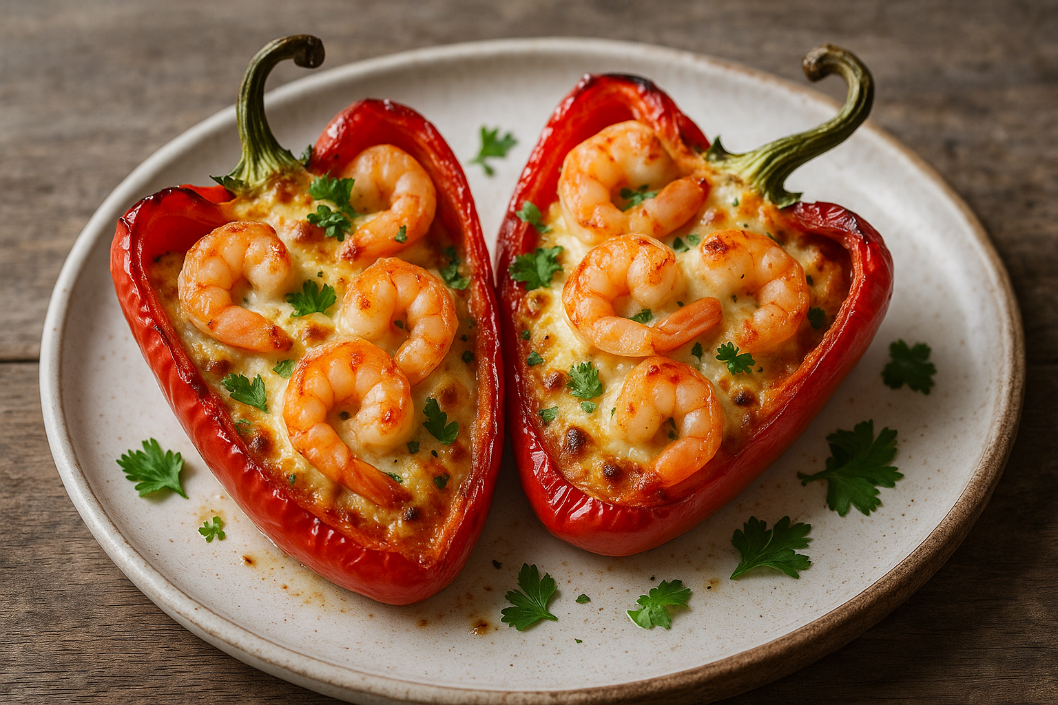 Poivrons farcis aux crevettes et fromage crémeux