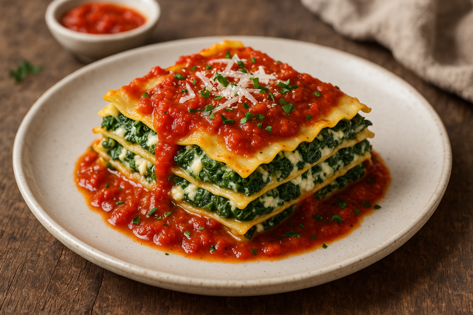 Lasagnes aux épinards, ricotta et sauce marinara