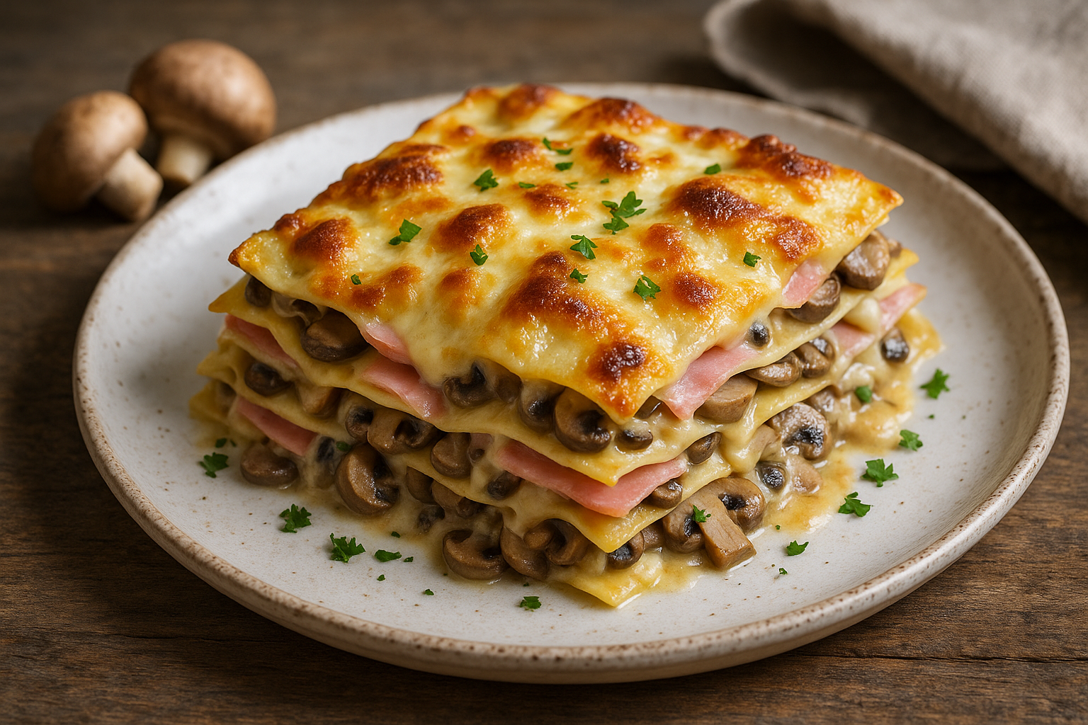 Lasagnes aux champignons, jambon et fromage (pour 4 personnes)