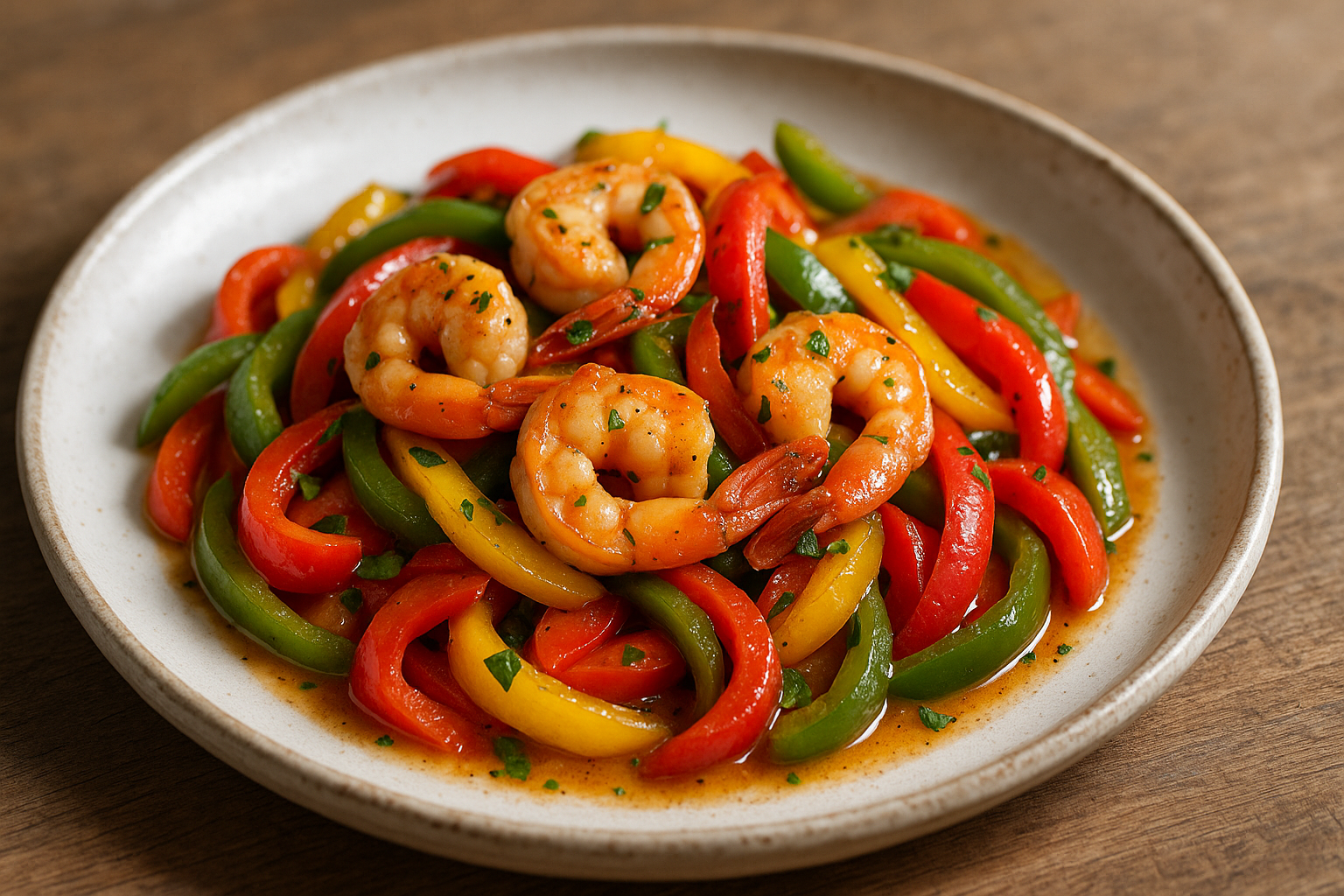 Sauté de crevettes et poivrons