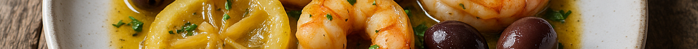 Crevettes au citron confit et aux olives