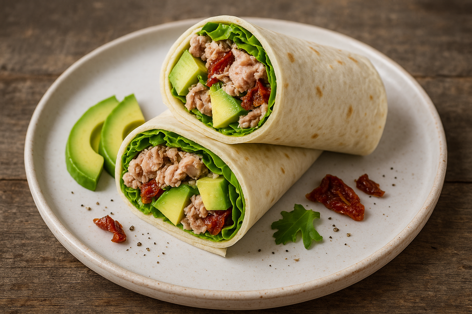 Wrap au thon, avocat et tomates séchées