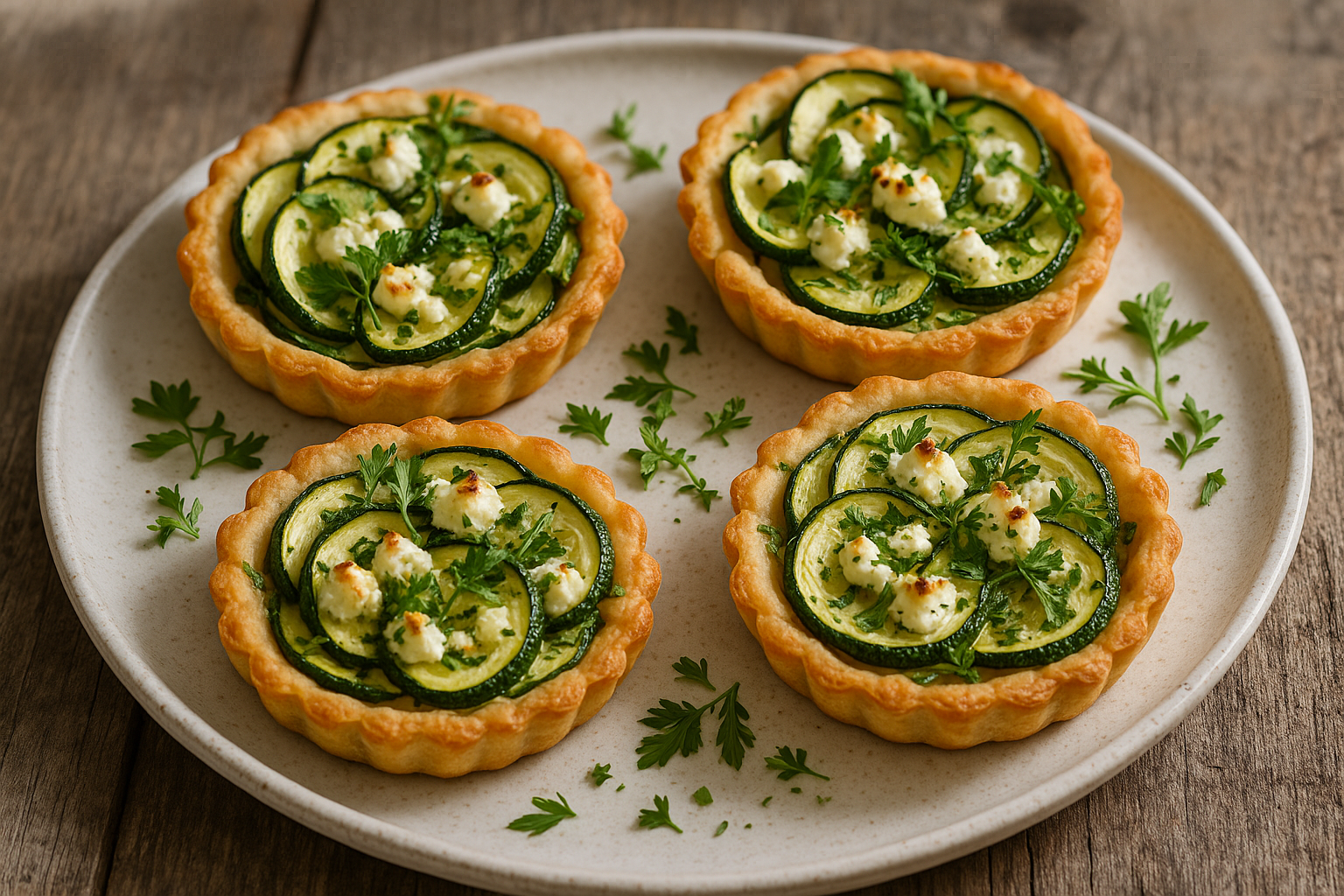 Mini tartelettes courgette, feta & herbes