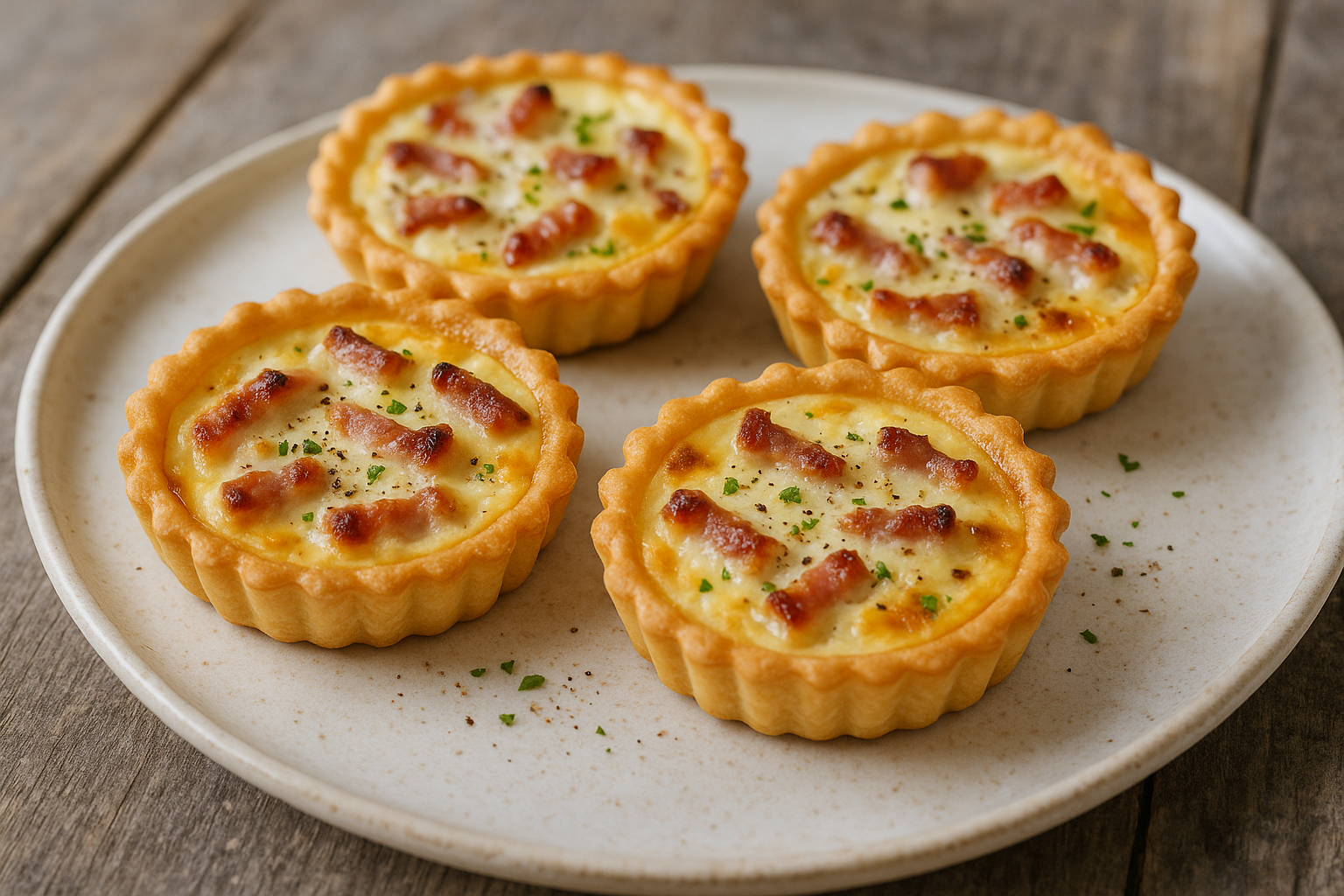 Mini tartelettes quiche lorraine (lardons, œuf & crème)