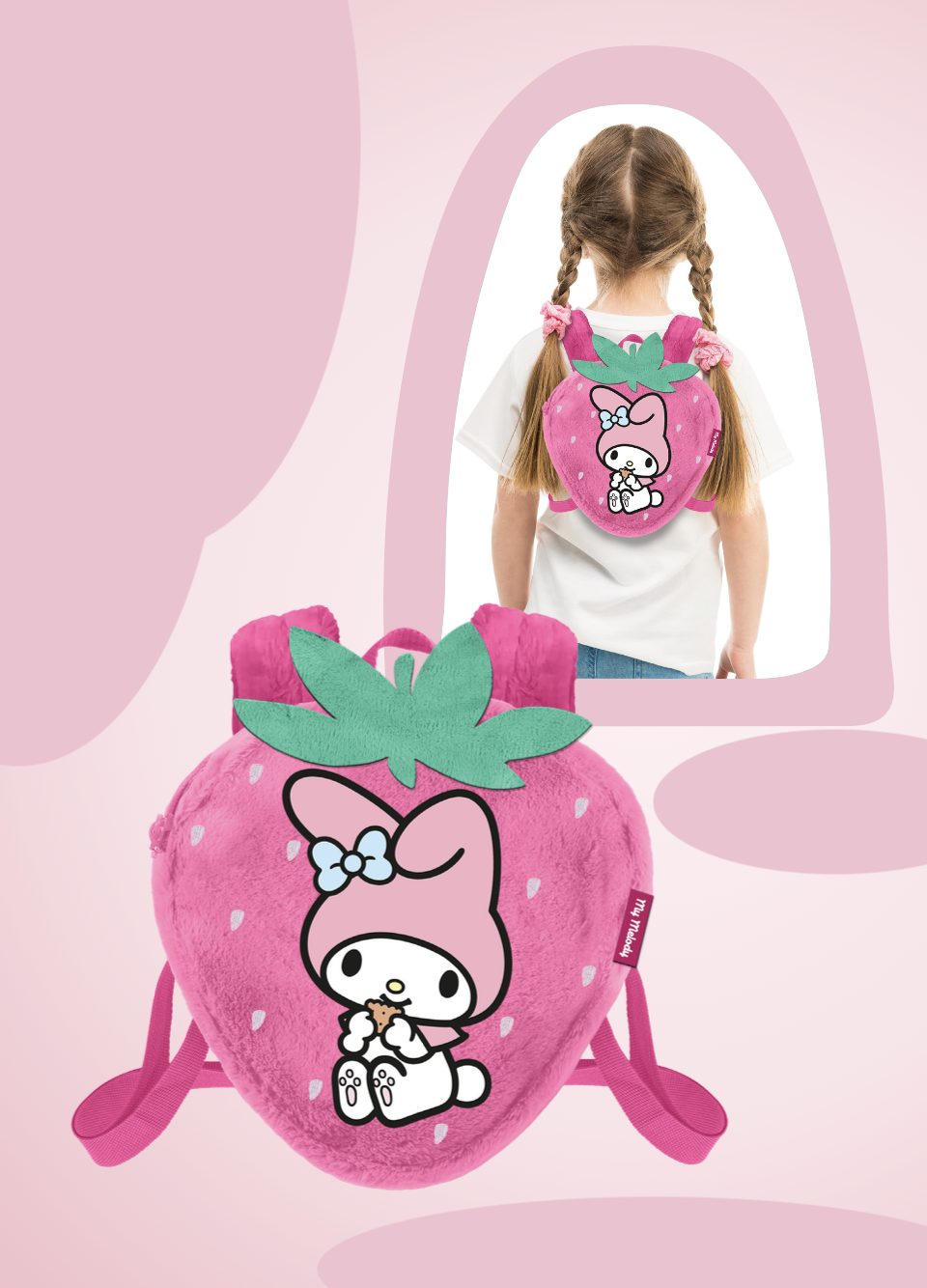 MY MELODY - Fraise - Mini Sac à Dos Fourrure '25x22x12cm'