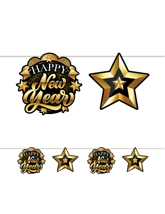 Guirlande en carton Happy new year noir et or 3m