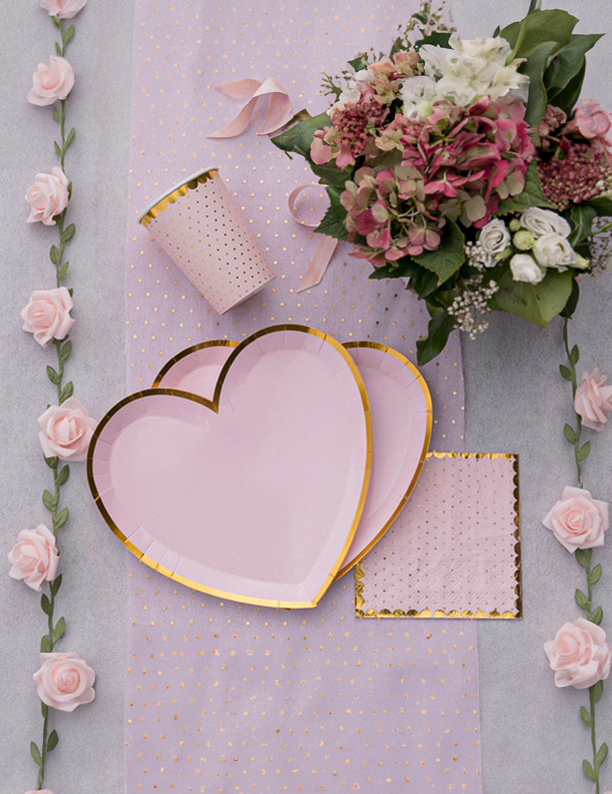 10 Assiettes carton cœur rose et or 22,5 x 20 cm