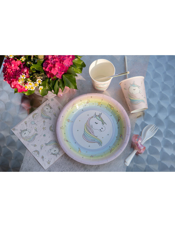 10 Assiettes carton licorne 22,5 cm