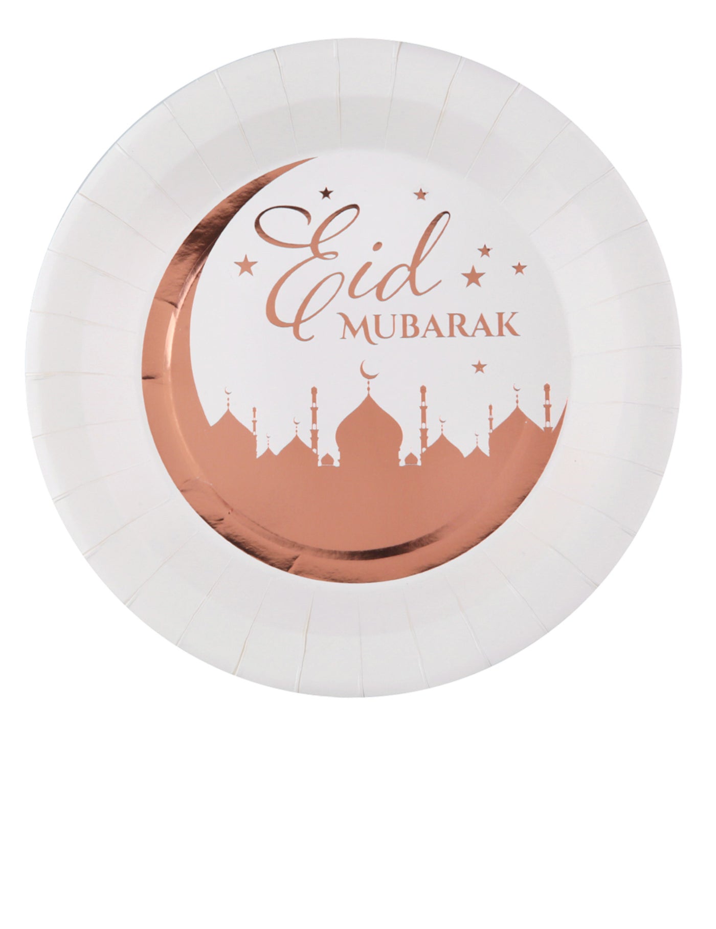 10 assiettes en carton Eid Mubarak rose gold 23 cm motif palais