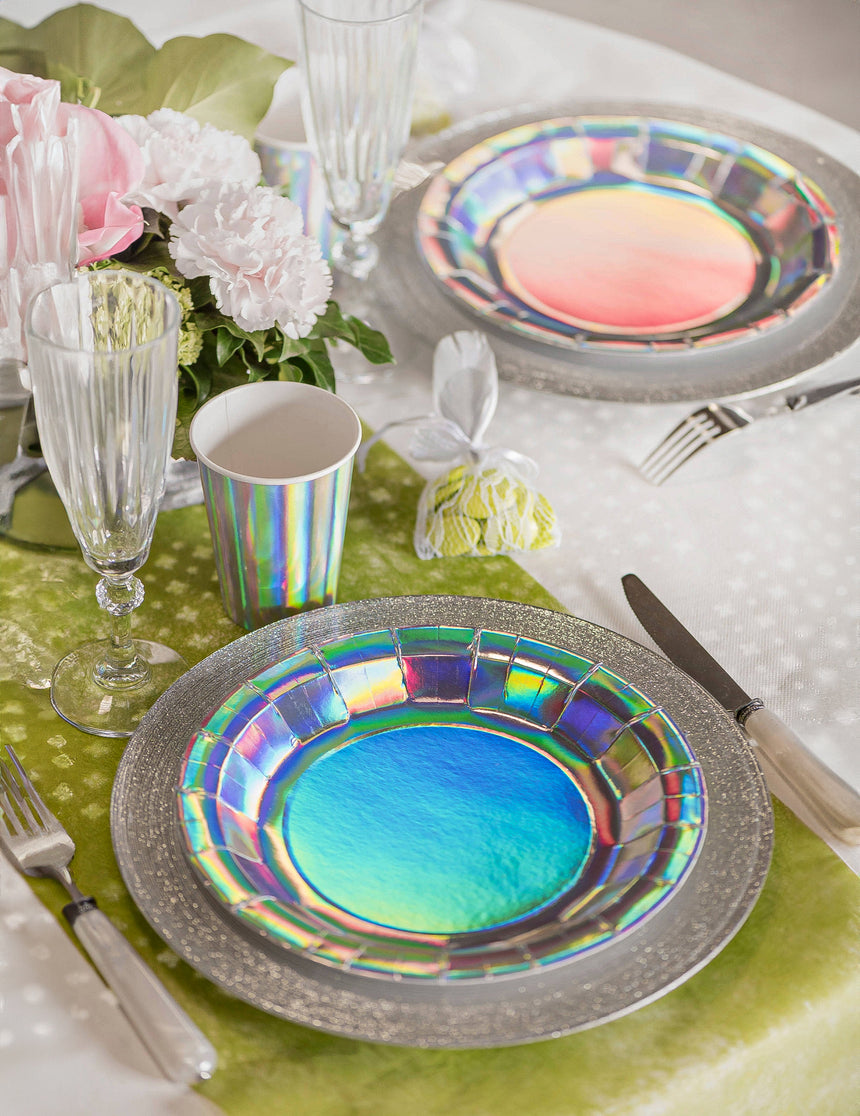 10 Assiettes en carton iridescentes 22,5 cm