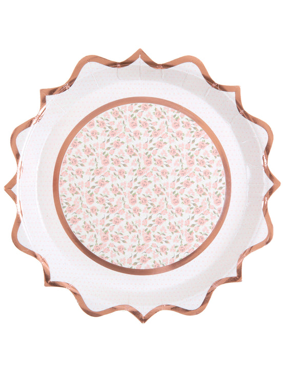 10 assiettes en carton rose gold floral 22,5 cm chic et romantique