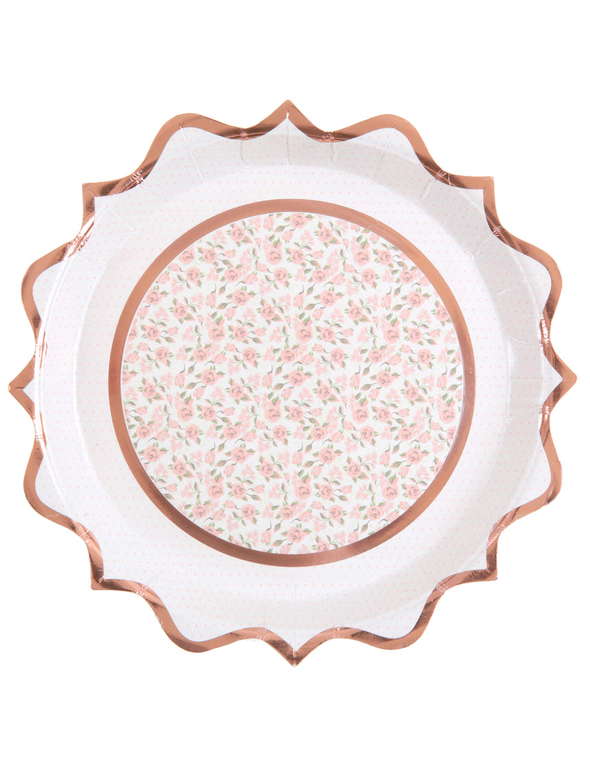 10 assiettes en carton rose gold floral 22,5 cm chic et romantique