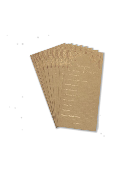 10 cartes de v?ux pour les mariés kraft et bronze 22 x 11 cm à remplir