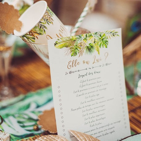 10 cartes de jeu elle ou lui tropical ivoire avec dorure 14 x 20 cm pour animation mariage