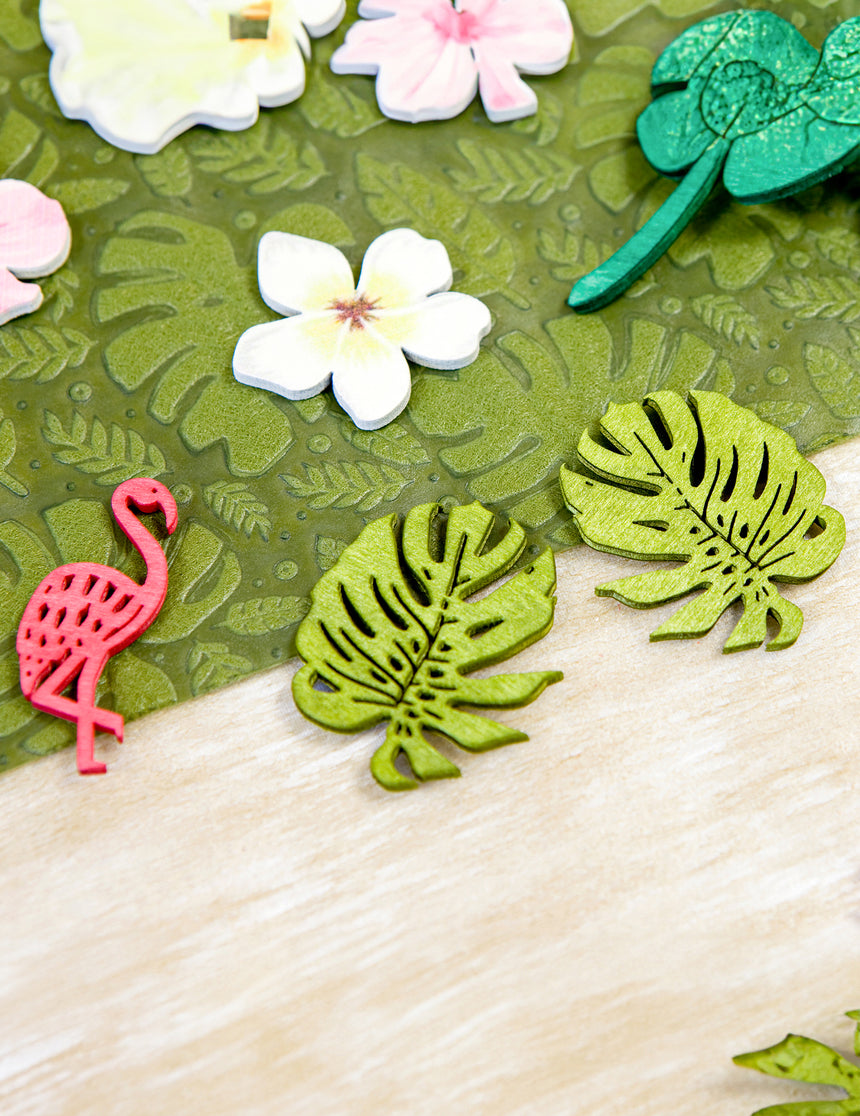 10 Confettis en bois feuilles tropicales 4 cm