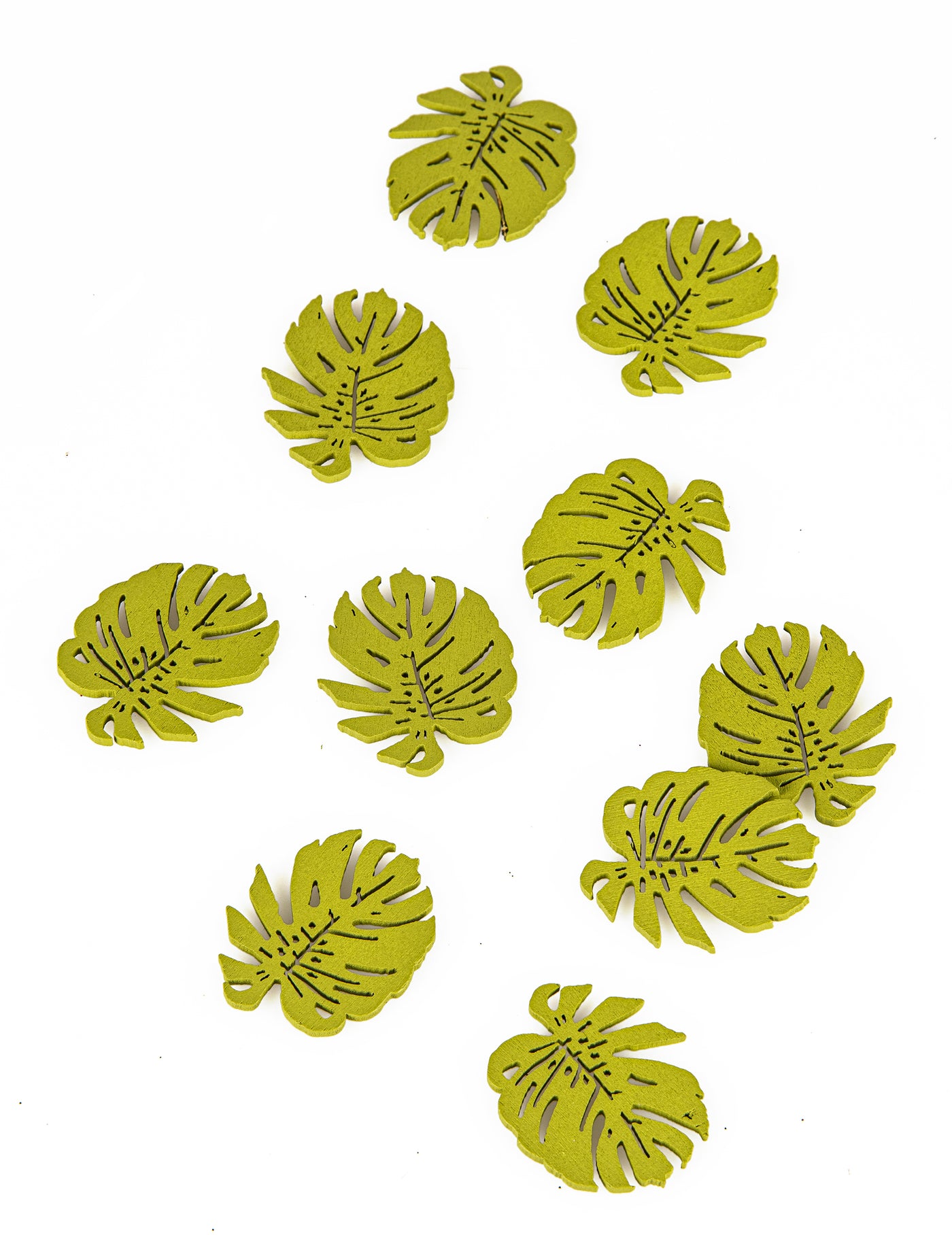 10 Confettis en bois feuilles tropicales 4 cm