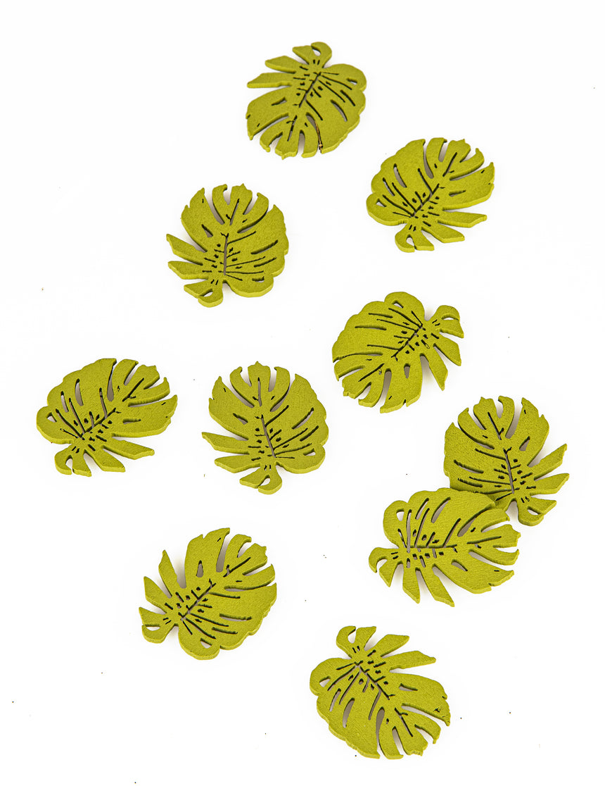 10 Confettis en bois feuilles tropicales 4 cm