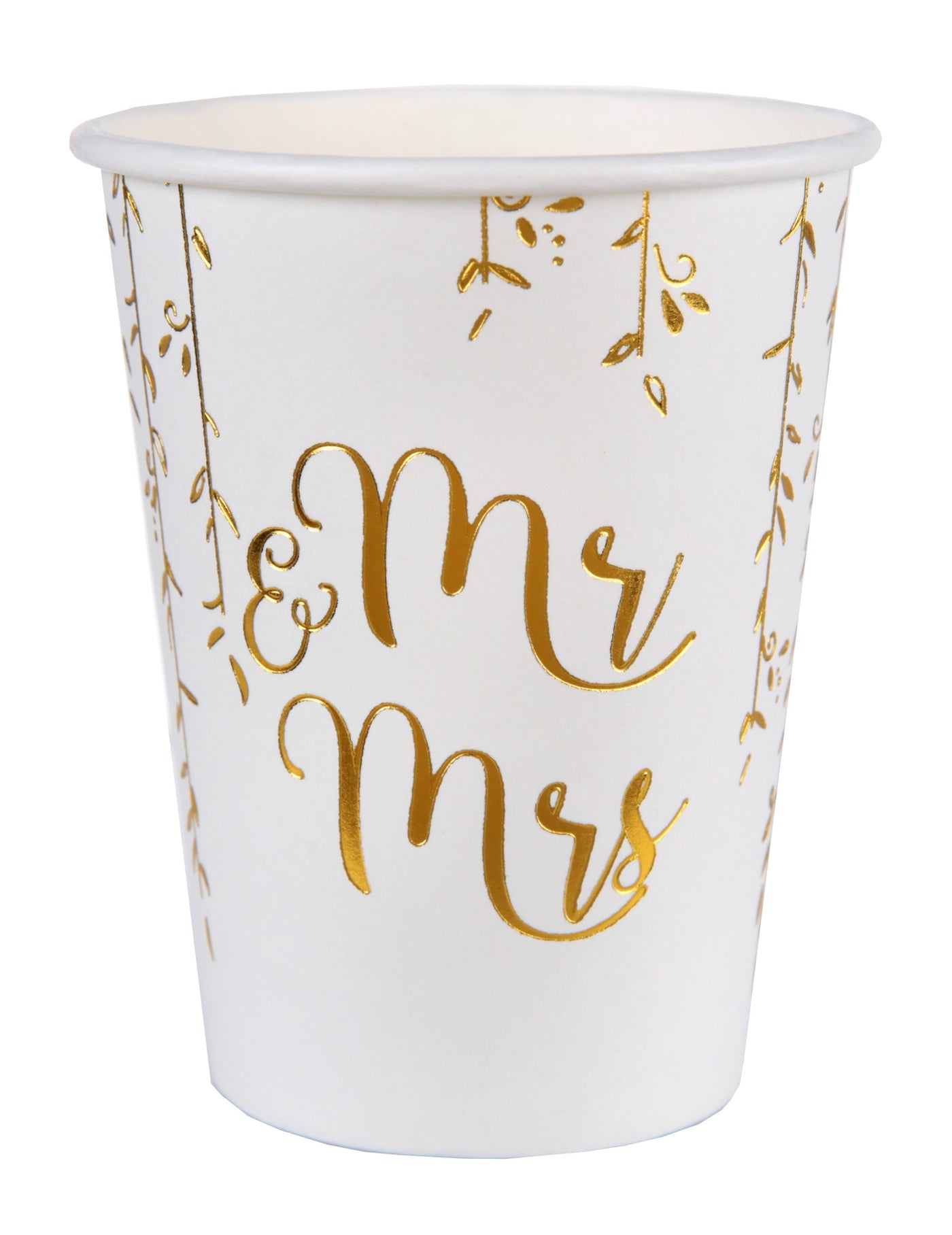 10 gobelets en carton Just Married métallisés blancs et dorés