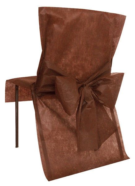10 housses de chaise premium chocolat 50 x 95 cm en intissé à noeud