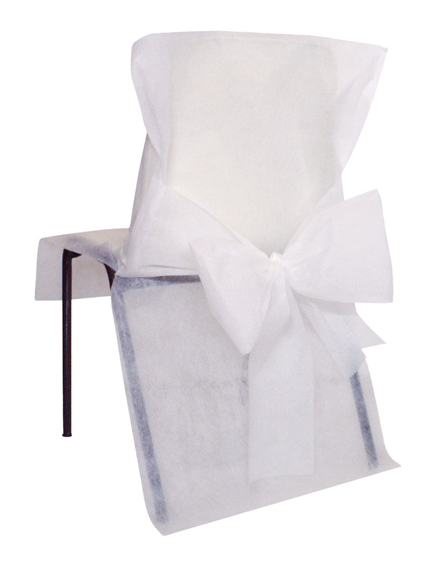 10 housses de chaise premium blanches 50 x 95 cm en intissé à n?uds