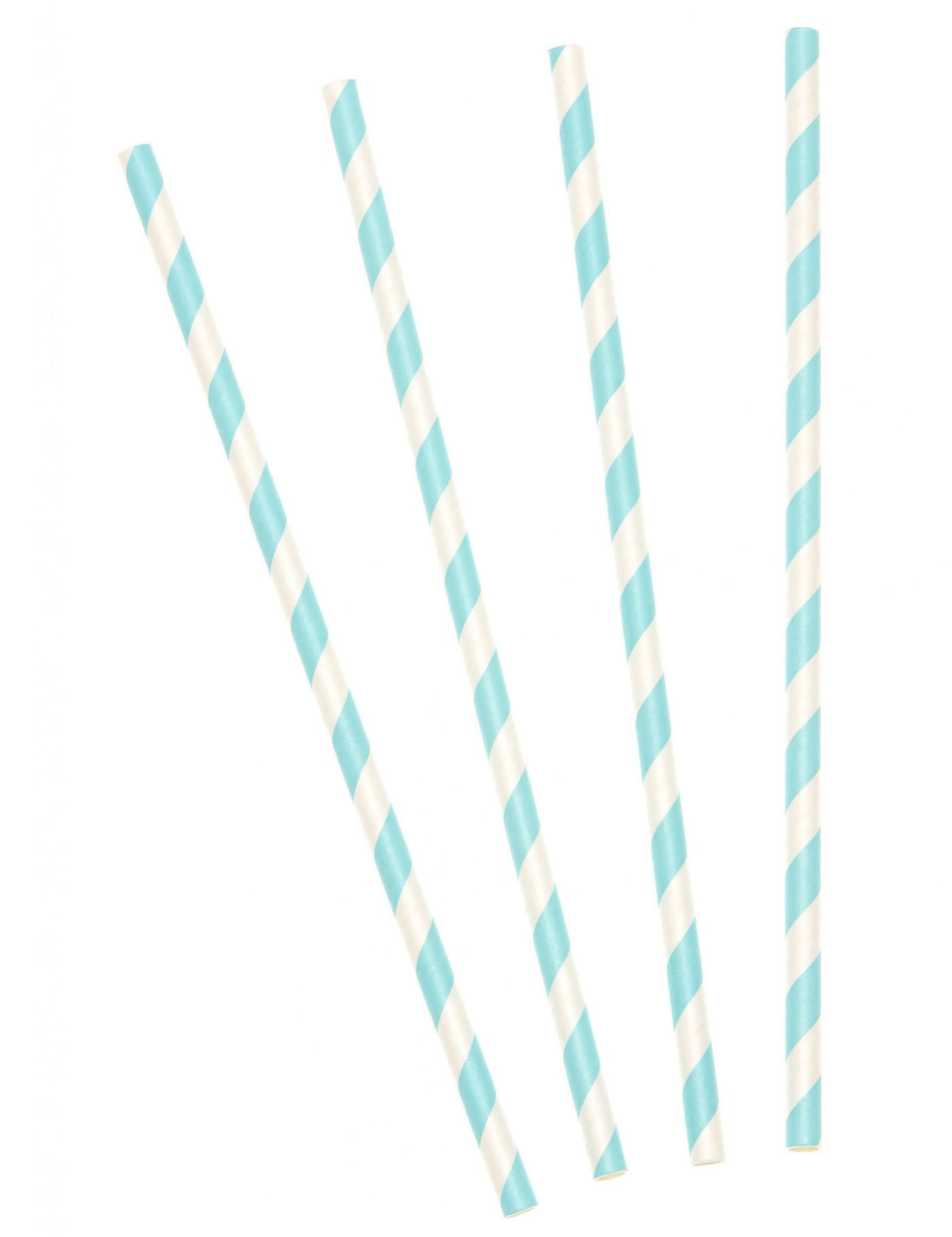 10 Pailles en carton rayées bleu pastel 19,5 cm
