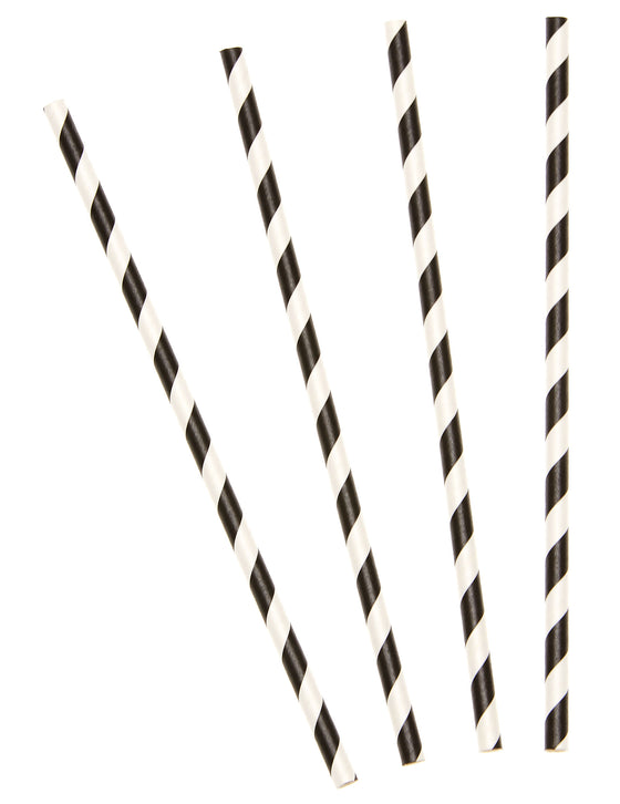10 Pailles en carton rayées noires 19,5 cm