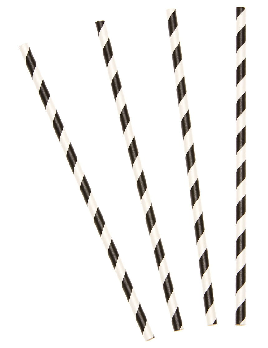 10 Pailles en carton rayées noires 19,5 cm