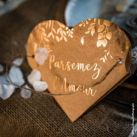 10 sacs coeur végétal parsemez l'amour kraft et bronze pour mariage