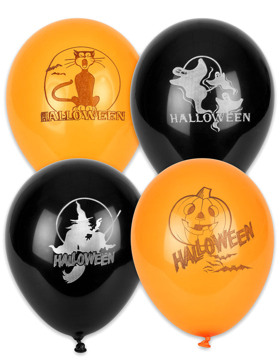 100 Ballons Halloween noirs et oranges 30 cm