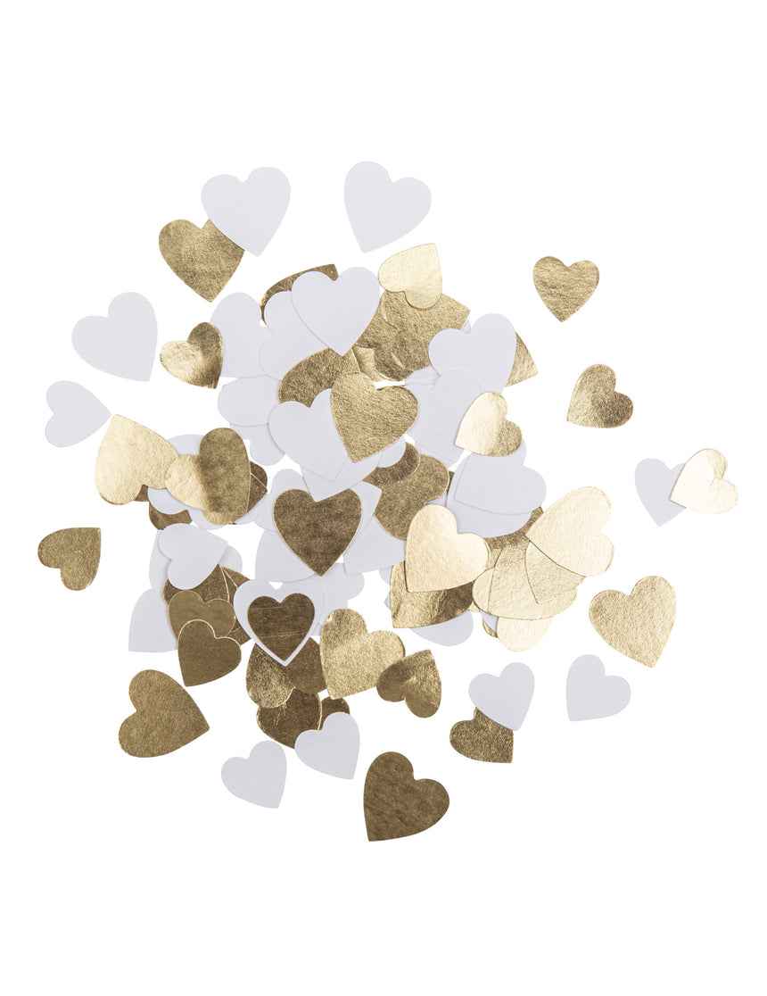 100 confettis en papier petits c?urs blancs et dorés 1,5 cm pour mariage