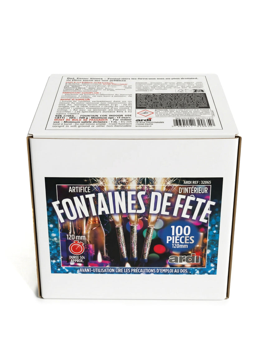 100 Fontaines scintillantes argentées 12 cm 50 sec