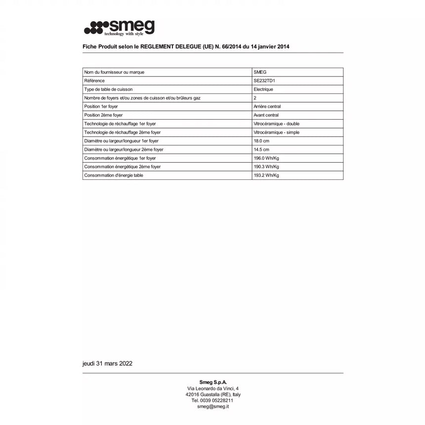 SMEG GAMME ELITE SE232TD1