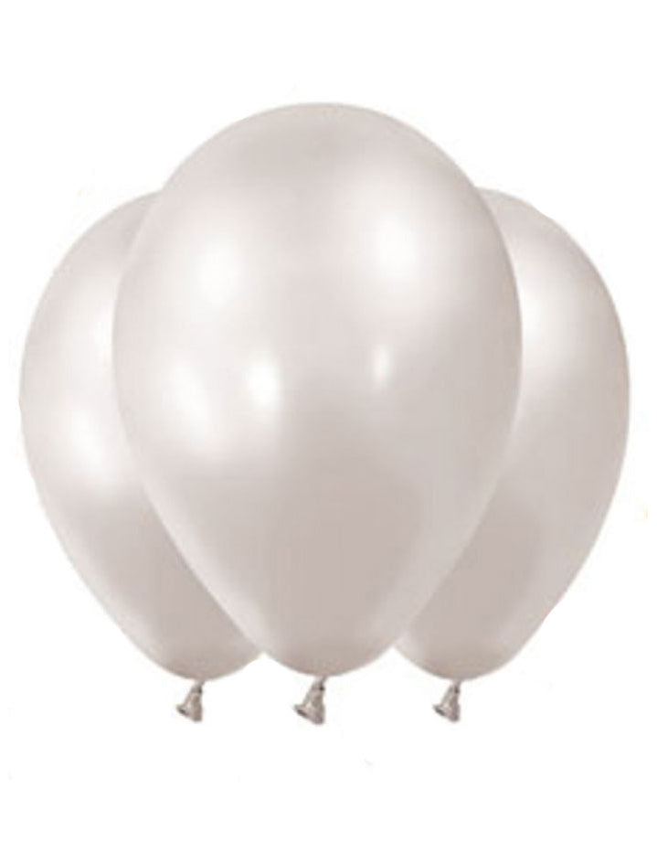 12 Ballons métallisés blanc perles 28 cm