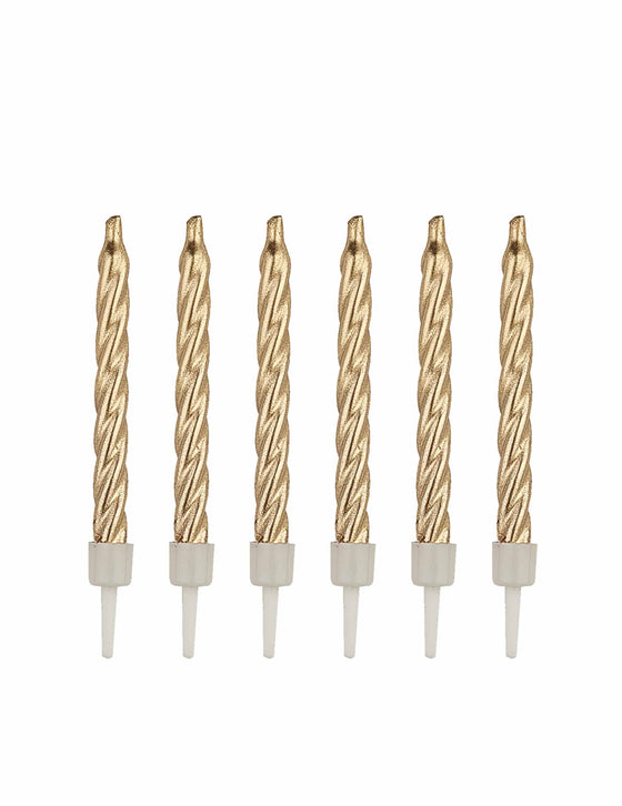 12 bougies dorées 7,5 cm avec bobèches