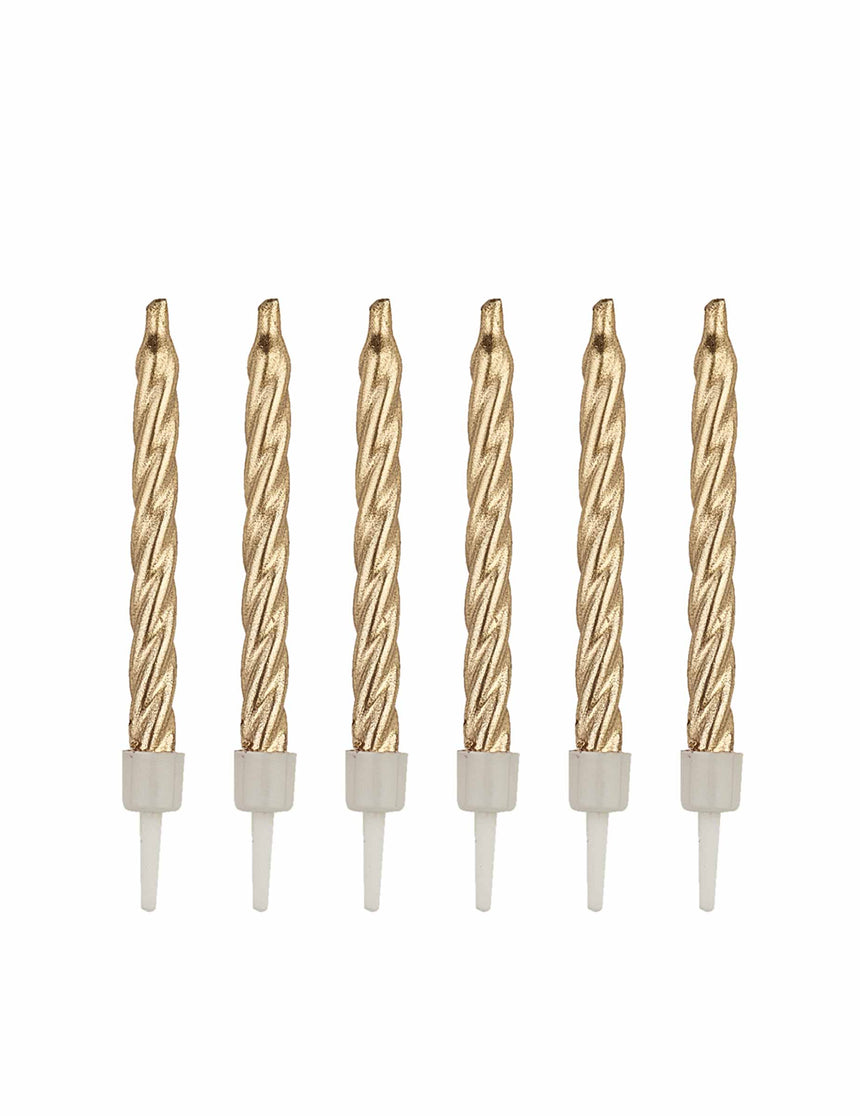 12 bougies dorées 7,5 cm avec bobèches