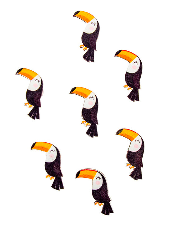 12 confettis en bois adhésifs toucan mignon 3 x 2 cm pour décoration tropicale