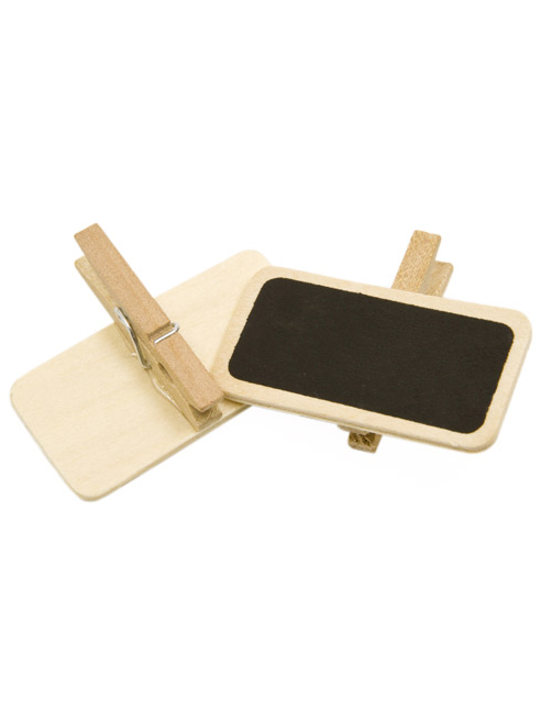 12 mini ardoises sur pince en bois naturel 4 x 2 cm marque-places